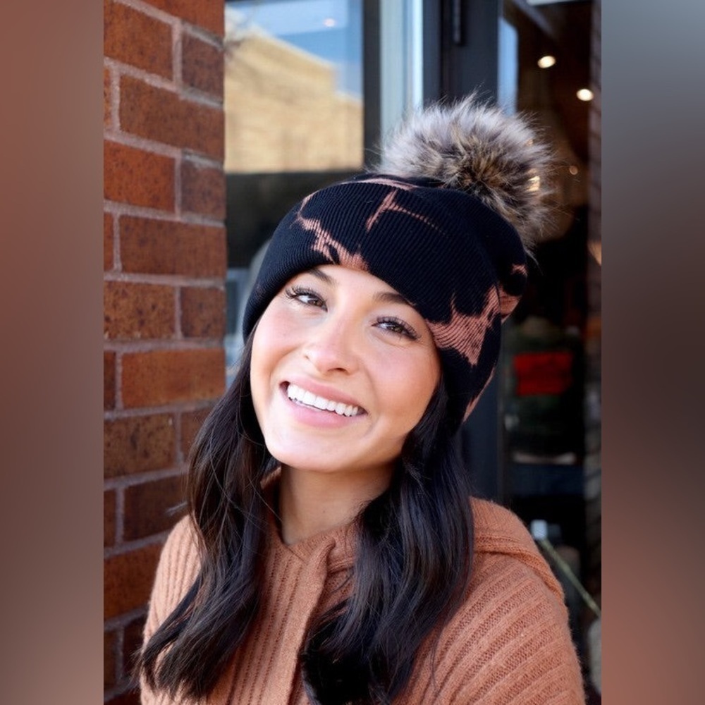 PANACHE Beanie Tie Dye Knit Hat with Pom Pom - Picture 4 of 10